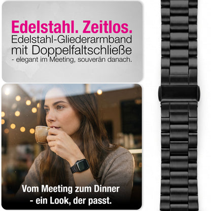 NALIA Mova Edelstahl Armband kompatibel mit Apple Watch Armband iWatch Series SE/10/9/8/7/6/5/4/3/2/1, 38/40/41/42mm, Metall Ersatzarmband mit Doppelfaltschließe, Rostfrei