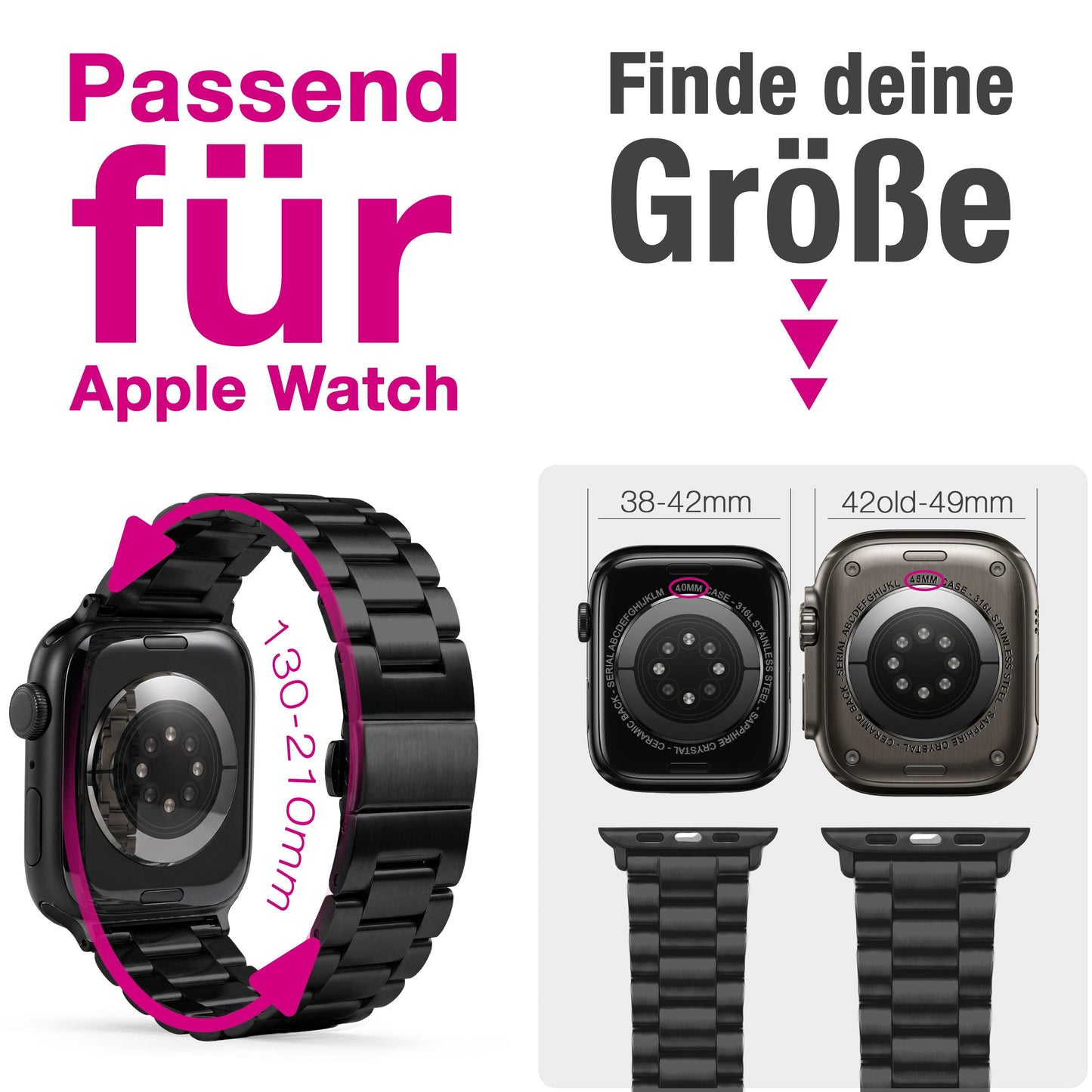 NALIA Mova Edelstahl Armband kompatibel mit Apple Watch Armband iWatch Series SE/10/9/8/7/6/5/4/3/2/1, 38/40/41/42mm, Metall Ersatzarmband mit Doppelfaltschließe, Rostfrei