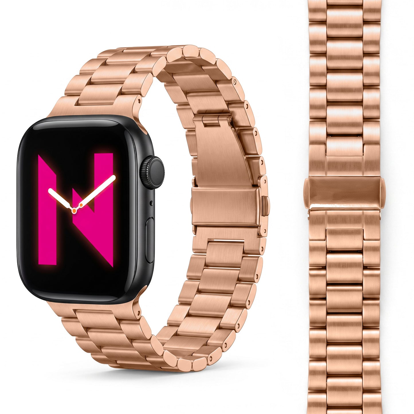 NALIA Mova Edelstahl Armband kompatibel mit Apple Watch Armband Series Ultra/SE 10/9/8/7/6/5/4/3/2/1, 42/44/45/46/49mm, Metall Ersatzarmband mit Doppelfaltschließe, Rostfrei