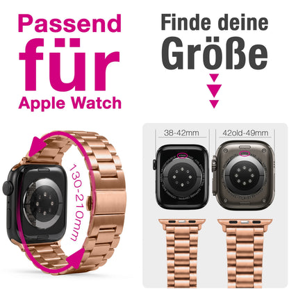 NALIA Mova Edelstahl Armband kompatibel mit Apple Watch Armband Series Ultra/SE 10/9/8/7/6/5/4/3/2/1, 42/44/45/46/49mm, Metall Ersatzarmband mit Doppelfaltschließe, Rostfrei