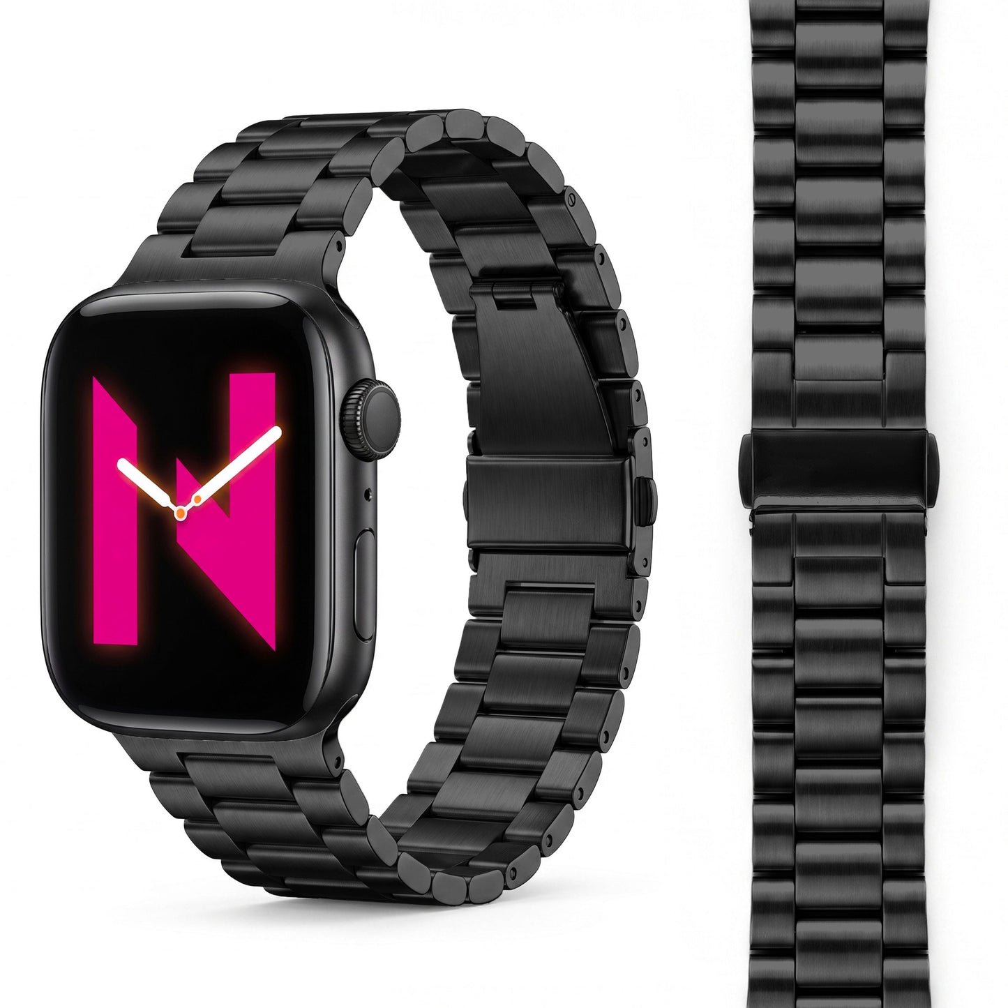NALIA Mova Edelstahl Armband kompatibel mit Apple Watch Armband Series Ultra/SE 10/9/8/7/6/5/4/3/2/1, 42/44/45/46/49mm, Metall Ersatzarmband mit Doppelfaltschließe, Rostfrei