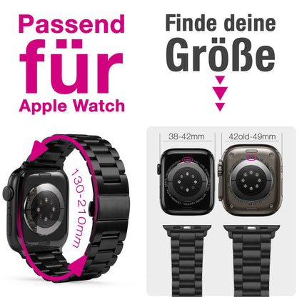NALIA Mova Edelstahl Armband kompatibel mit Apple Watch Armband Series Ultra/SE 10/9/8/7/6/5/4/3/2/1, 42/44/45/46/49mm, Metall Ersatzarmband mit Doppelfaltschließe, Rostfrei