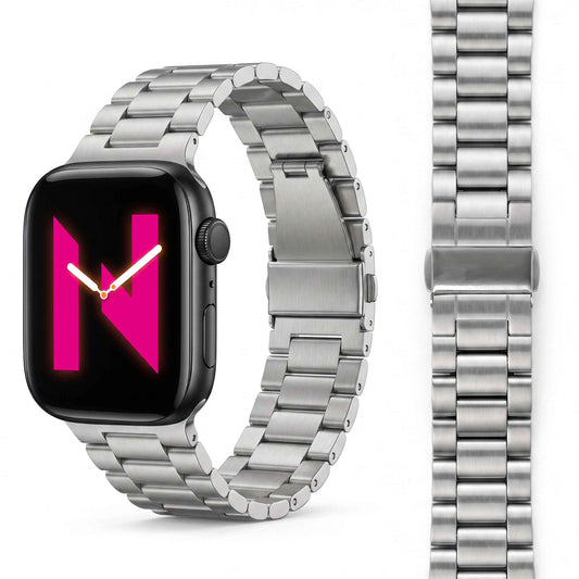 NALIA Mova Edelstahl Armband kompatibel mit Apple Watch Armband Series Ultra/SE 10/9/8/7/6/5/4/3/2/1, 42/44/45/46/49mm, Metall Ersatzarmband mit Doppelfaltschließe, Rostfrei