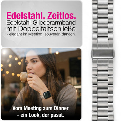 NALIA Mova Edelstahl Armband kompatibel mit Apple Watch Armband Series Ultra/SE 10/9/8/7/6/5/4/3/2/1, 42/44/45/46/49mm, Metall Ersatzarmband mit Doppelfaltschließe, Rostfrei