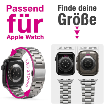 NALIA Mova Edelstahl Armband kompatibel mit Apple Watch Armband Series Ultra/SE 10/9/8/7/6/5/4/3/2/1, 42/44/45/46/49mm, Metall Ersatzarmband mit Doppelfaltschließe, Rostfrei