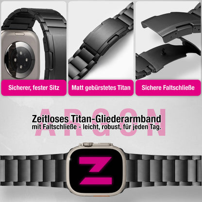 NALIA Argon Titan Armband kompatibel mit Apple Watch Armband iWatch Series SE/10/9/8/7/6/5/4/3/2/1, 38/40/41/42mm, Metall Ersatzarmband mit Faltschließe, Matt, Leicht, Rostfrei