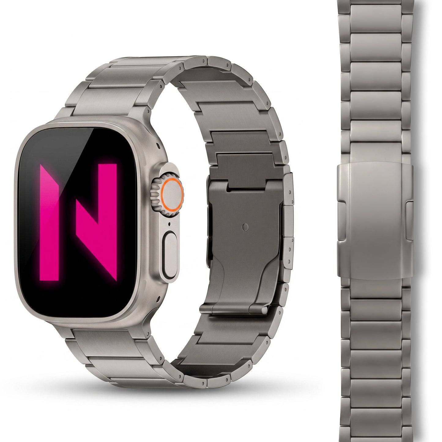 NALIA Argon Titan Armband kompatibel mit Apple Watch Armband iWatch Series SE/10/9/8/7/6/5/4/3/2/1, 38/40/41/42mm, Metall Ersatzarmband mit Faltschließe, Matt, Leicht, Rostfrei