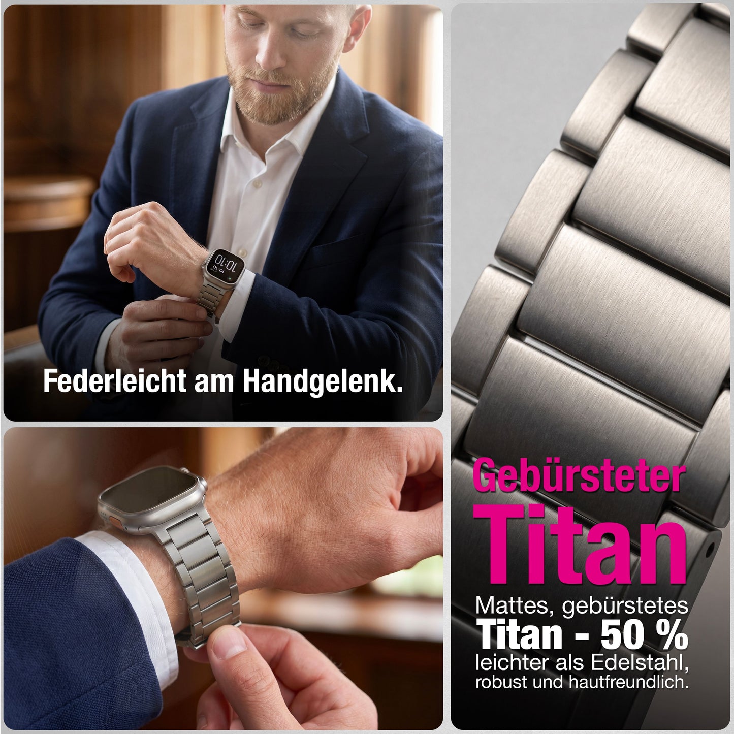 NALIA Argon Titan Armband kompatibel mit Apple Watch Armband iWatch Series SE/10/9/8/7/6/5/4/3/2/1, 38/40/41/42mm, Metall Ersatzarmband mit Faltschließe, Matt, Leicht, Rostfrei
