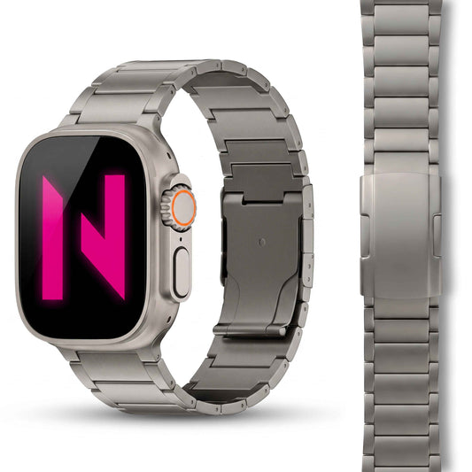 NALIA Argon Titan Armband kompatibel mit Apple iWatch Ultra/SE Series 10 9 8 7 6 5 4 3 2 1 42/44/45/46/49mm, Metall Ersatzarmband mit Doppelfaltschließe, Metallarmband Rostfrei