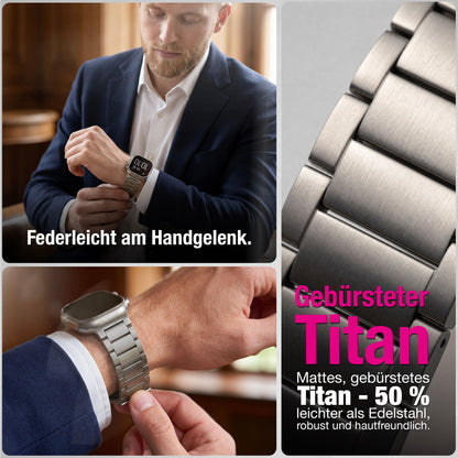 NALIA Argon Titan Armband kompatibel mit Apple iWatch Ultra/SE Series 10 9 8 7 6 5 4 3 2 1 42/44/45/46/49mm, Metall Ersatzarmband mit Doppelfaltschließe, Metallarmband Rostfrei