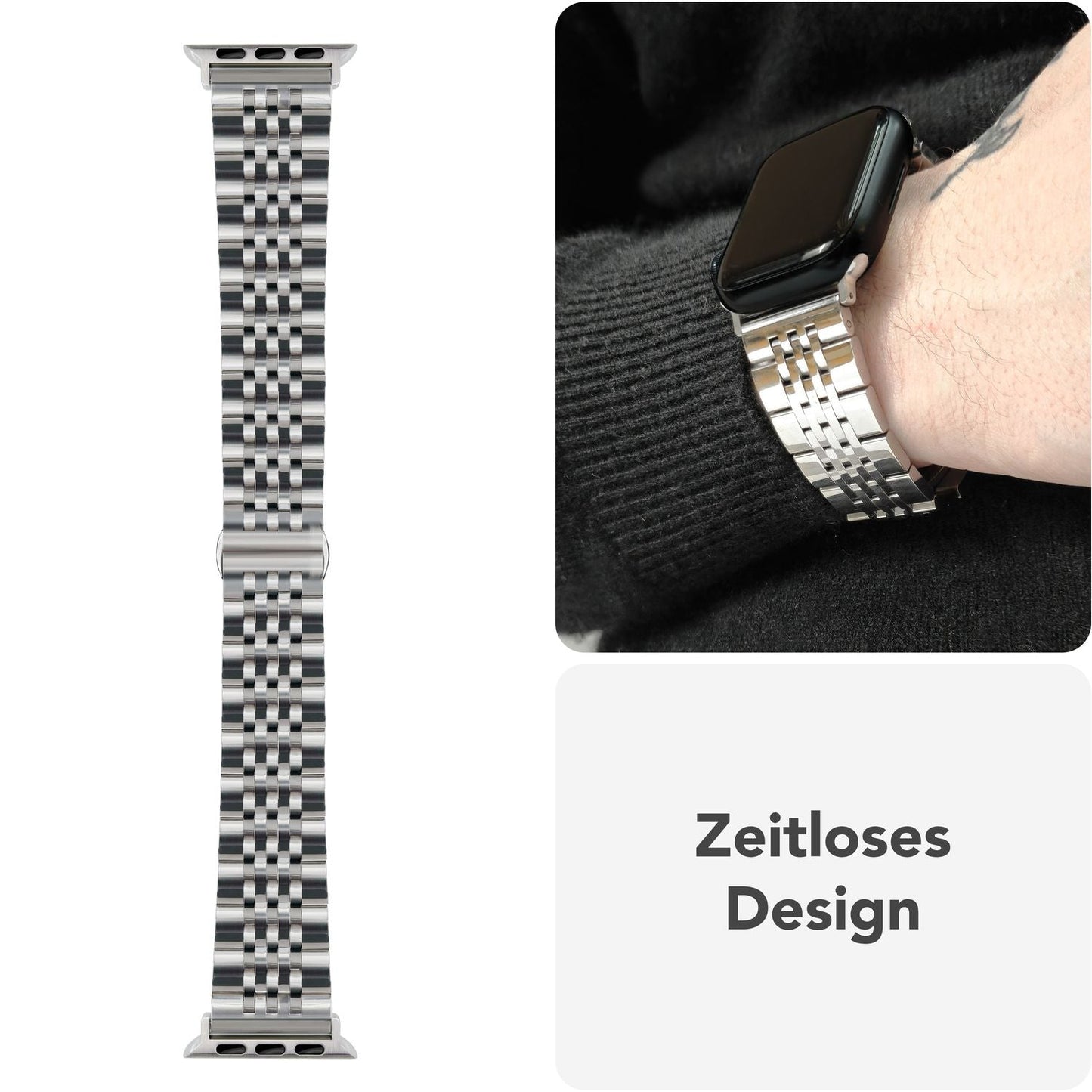 NALIA Trivo Edelstahl Armband kompatibel mit Apple Watch Armband SE Series 10 9 8 7 6 5 4 3 2 1 38/40/41/42mm, Metall Ersatzarmband mit Schmetterlingsschließe, Rostfrei