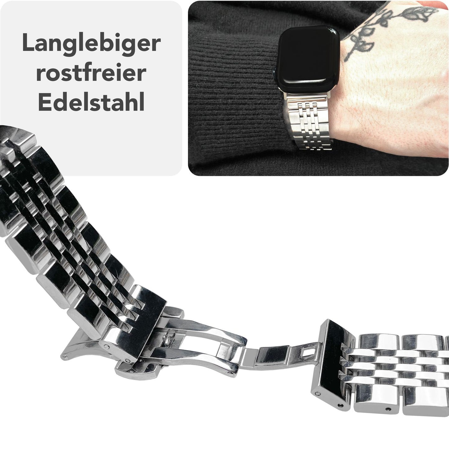 NALIA Trivo Edelstahl Armband kompatibel mit Apple Watch Armband SE Series 10 9 8 7 6 5 4 3 2 1 38/40/41/42mm, Metall Ersatzarmband mit Schmetterlingsschließe, Rostfrei