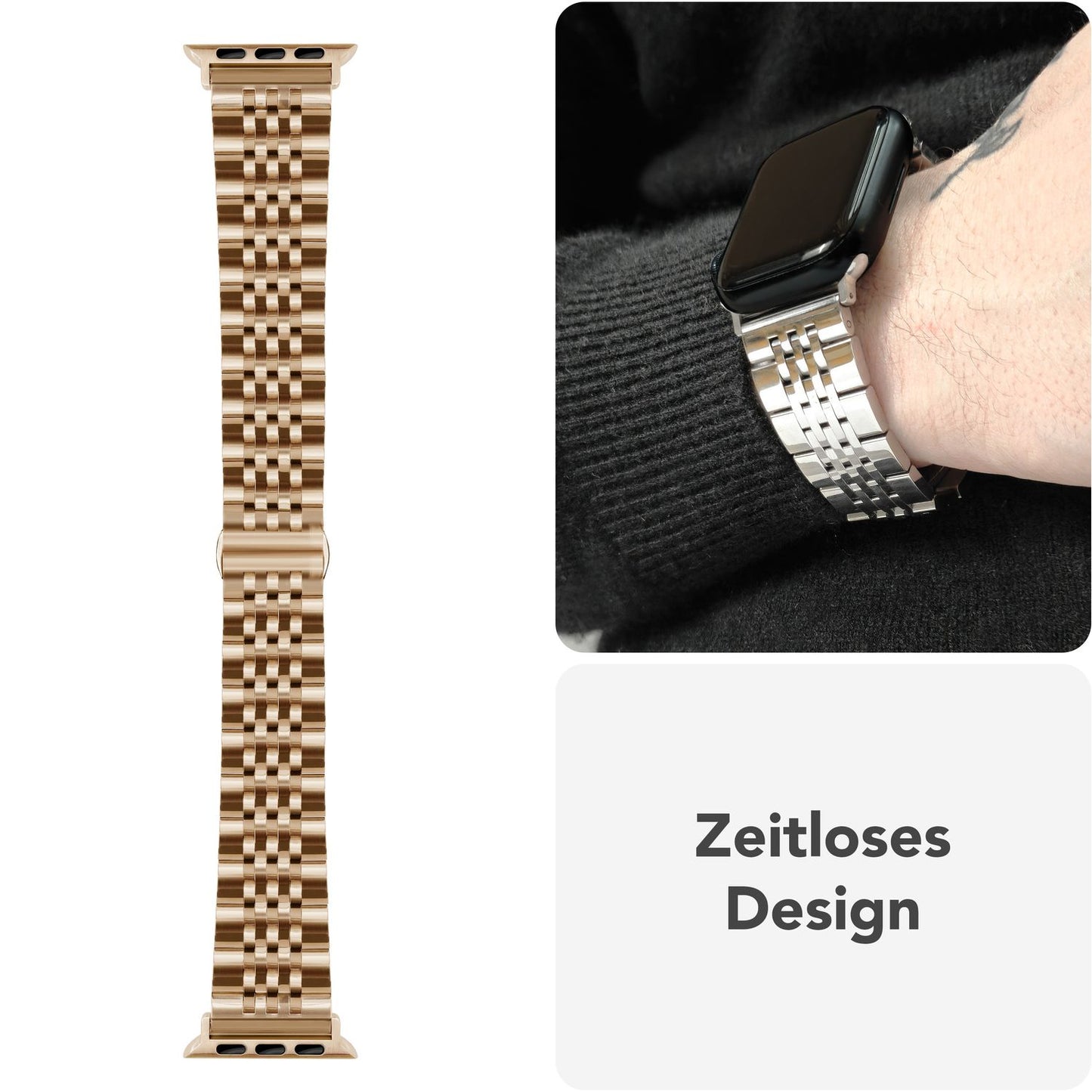 NALIA Trivo Edelstahl Armband kompatibel mit Apple Watch Armband SE Series 10 9 8 7 6 5 4 3 2 1 38/40/41/42mm, Metall Ersatzarmband mit Schmetterlingsschließe, Rostfrei