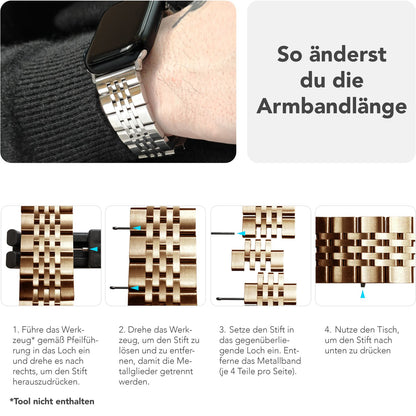 NALIA Trivo Edelstahl Armband kompatibel mit Apple Watch Armband SE Series 10 9 8 7 6 5 4 3 2 1 38/40/41/42mm, Metall Ersatzarmband mit Schmetterlingsschließe, Rostfrei