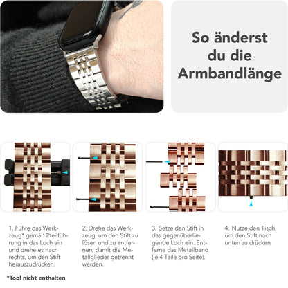 NALIA Trivo Edelstahl Armband kompatibel mit Apple Watch Armband SE Series 10 9 8 7 6 5 4 3 2 1 38/40/41/42mm, Metall Ersatzarmband mit Schmetterlingsschließe, Rostfrei