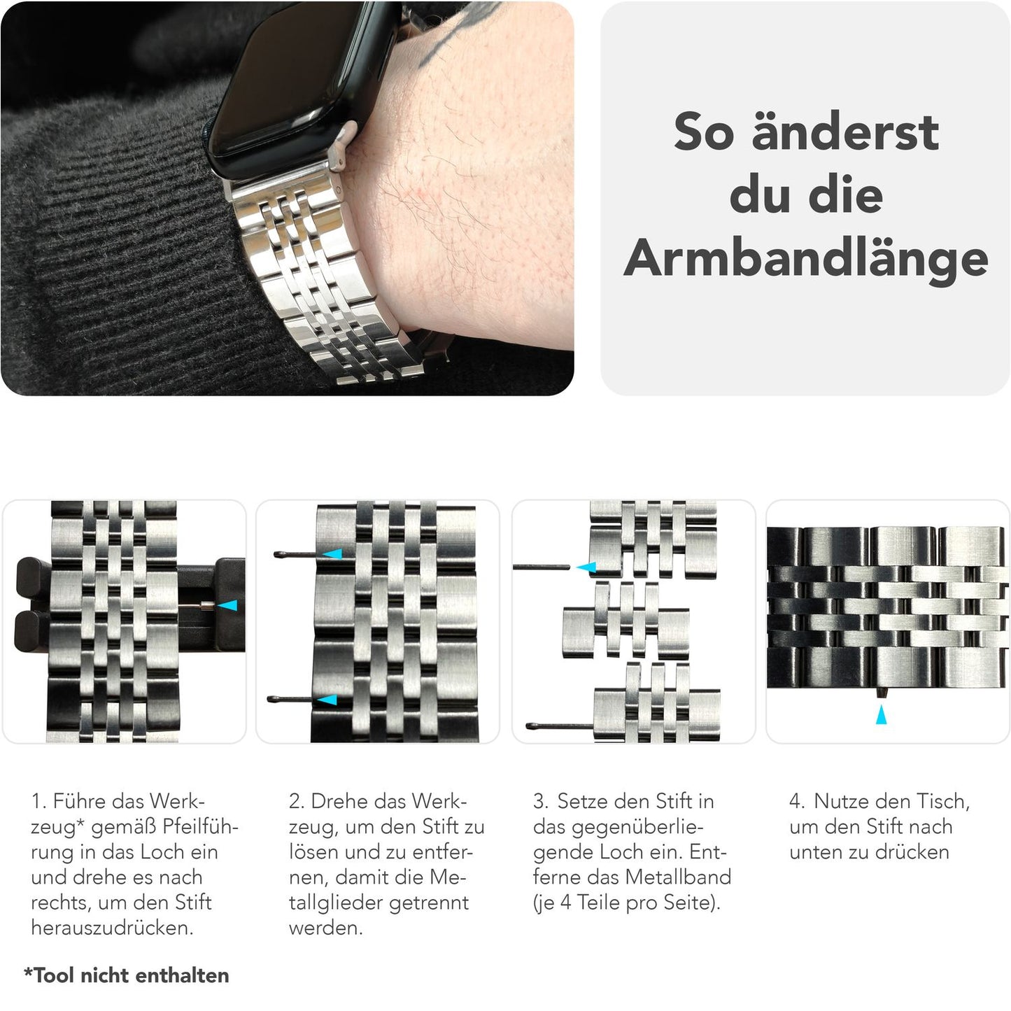 NALIA Trivo Edelstahl Armband kompatibel mit Apple Watch Armband Ultra/SE Series 10 9 8 7 6 5 4 3 2 1, 42/44/45/46/49mm, Ersatzarmband mit Schmetterlingsschließe, Rostfrei
