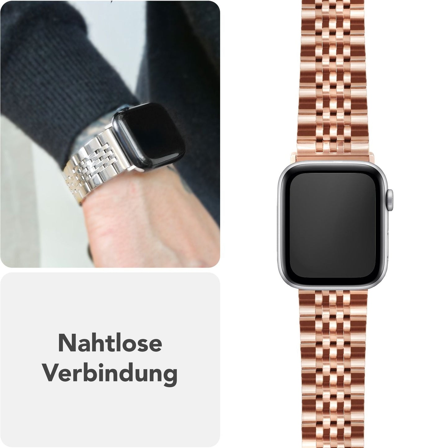 NALIA Trivo Edelstahl Armband kompatibel mit Apple Watch Armband Ultra/SE Series 10 9 8 7 6 5 4 3 2 1, 42/44/45/46/49mm, Ersatzarmband mit Schmetterlingsschließe, Rostfrei