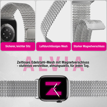 NALIA Alvia Edelstahl Armband kompatibel mit Apple Watch Armband Ultra/SE Series 10 9 8 7 6 5 4 3 2 1, 42/44/45/46/49mm, Magnetisches Metall Mesh Loop-Armband, Atmungsaktiv