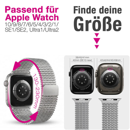 NALIA Alvia Edelstahl Armband kompatibel mit Apple Watch Armband Ultra/SE Series 10 9 8 7 6 5 4 3 2 1, 42/44/45/46/49mm, Magnetisches Metall Mesh Loop-Armband, Atmungsaktiv