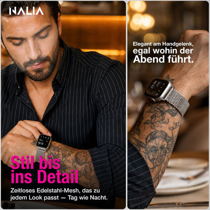 NALIA Alvia Edelstahl Armband kompatibel mit Apple Watch Armband Ultra/SE Series 10 9 8 7 6 5 4 3 2 1, 42/44/45/46/49mm, Magnetisches Metall Mesh Loop-Armband, Atmungsaktiv