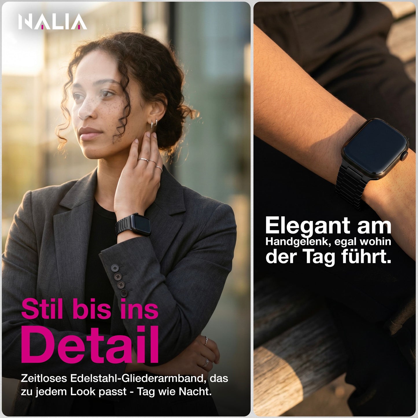 NALIA Chronos Edelstahl Armband kompatibel mit Apple Watch Armband SE iWatch Series 10 9 8 7 6 5 4 3 2 1 38/40/41/42mm, Magnetisches Loop-Armband aus Metall mit Schnellverschluss