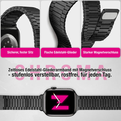 NALIA Chronos Edelstahl Armband kompatibel mit Apple Watch Armband SE iWatch Series 10 9 8 7 6 5 4 3 2 1 38/40/41/42mm, Magnetisches Loop-Armband aus Metall mit Schnellverschluss