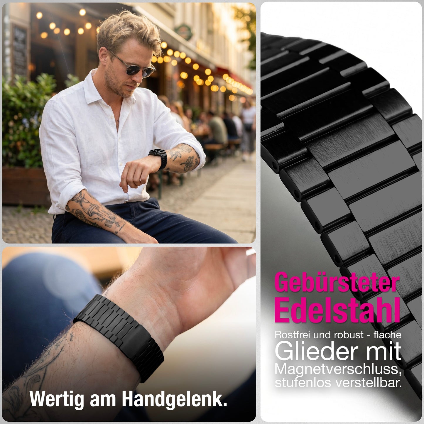 NALIA Chronos Edelstahl Armband kompatibel mit Apple Watch Armband SE iWatch Series 10 9 8 7 6 5 4 3 2 1 38/40/41/42mm, Magnetisches Loop-Armband aus Metall mit Schnellverschluss