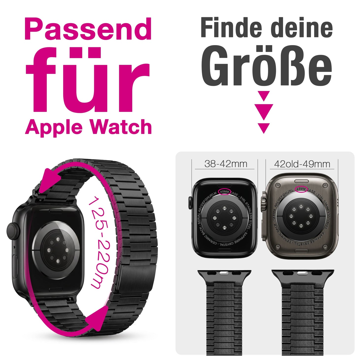 NALIA Chronos Edelstahl Armband kompatibel mit Apple Watch Armband SE iWatch Series 10 9 8 7 6 5 4 3 2 1 38/40/41/42mm, Magnetisches Loop-Armband aus Metall mit Schnellverschluss