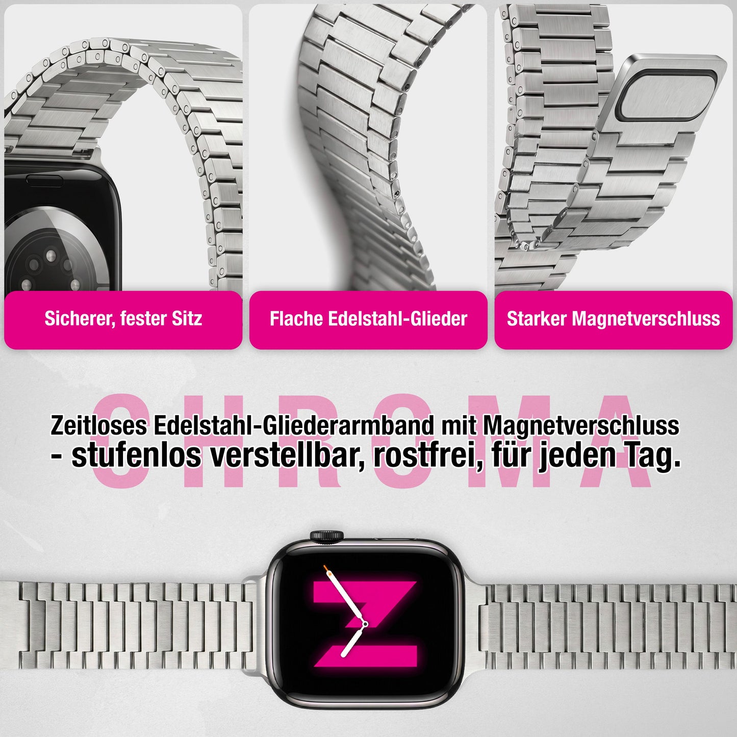NALIA Chronos Edelstahl Armband kompatibel mit Apple Watch Armband SE iWatch Series 10 9 8 7 6 5 4 3 2 1 38/40/41/42mm, Magnetisches Loop-Armband aus Metall mit Schnellverschluss