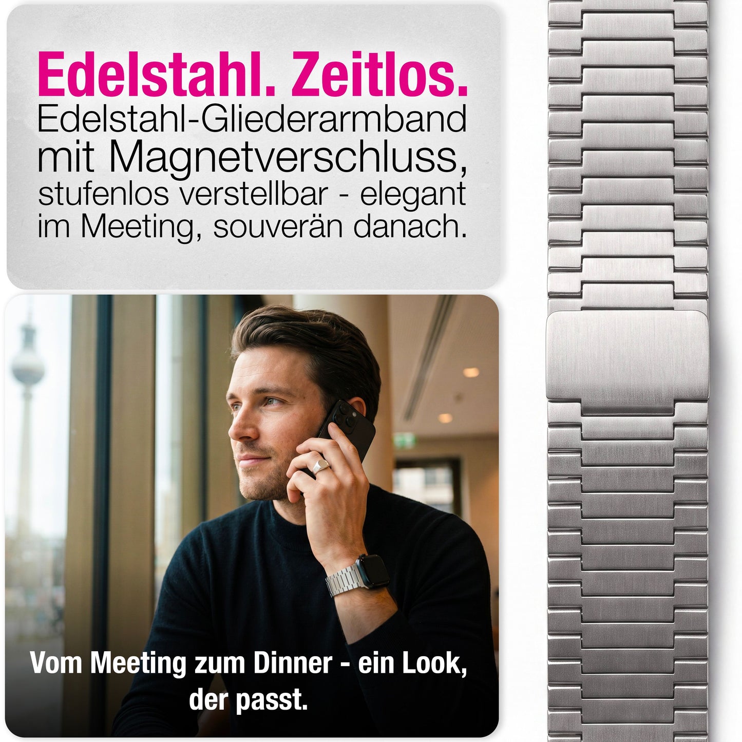 NALIA Chronos Edelstahl Armband kompatibel mit Apple Watch Armband SE iWatch Series 10 9 8 7 6 5 4 3 2 1 38/40/41/42mm, Magnetisches Loop-Armband aus Metall mit Schnellverschluss