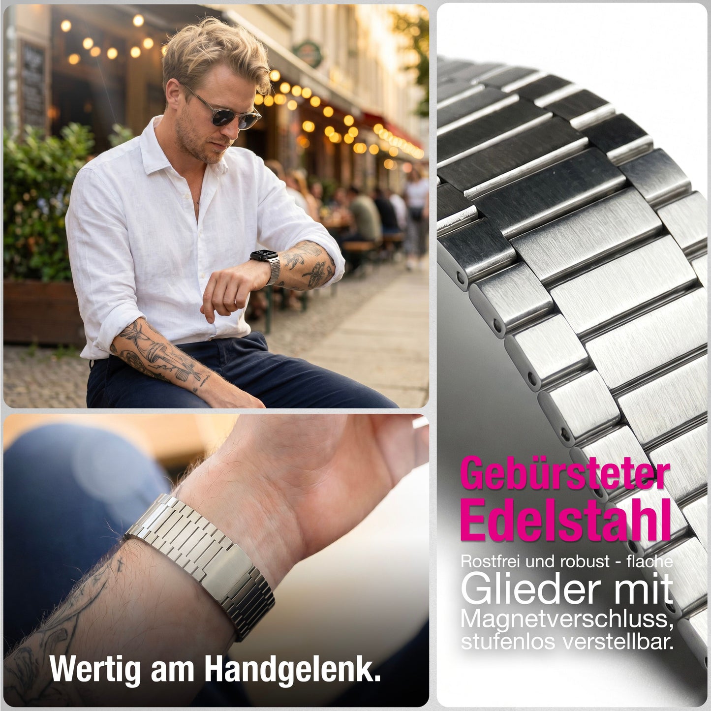 NALIA Chronos Edelstahl Armband kompatibel mit Apple Watch Armband SE iWatch Series 10 9 8 7 6 5 4 3 2 1 38/40/41/42mm, Magnetisches Loop-Armband aus Metall mit Schnellverschluss