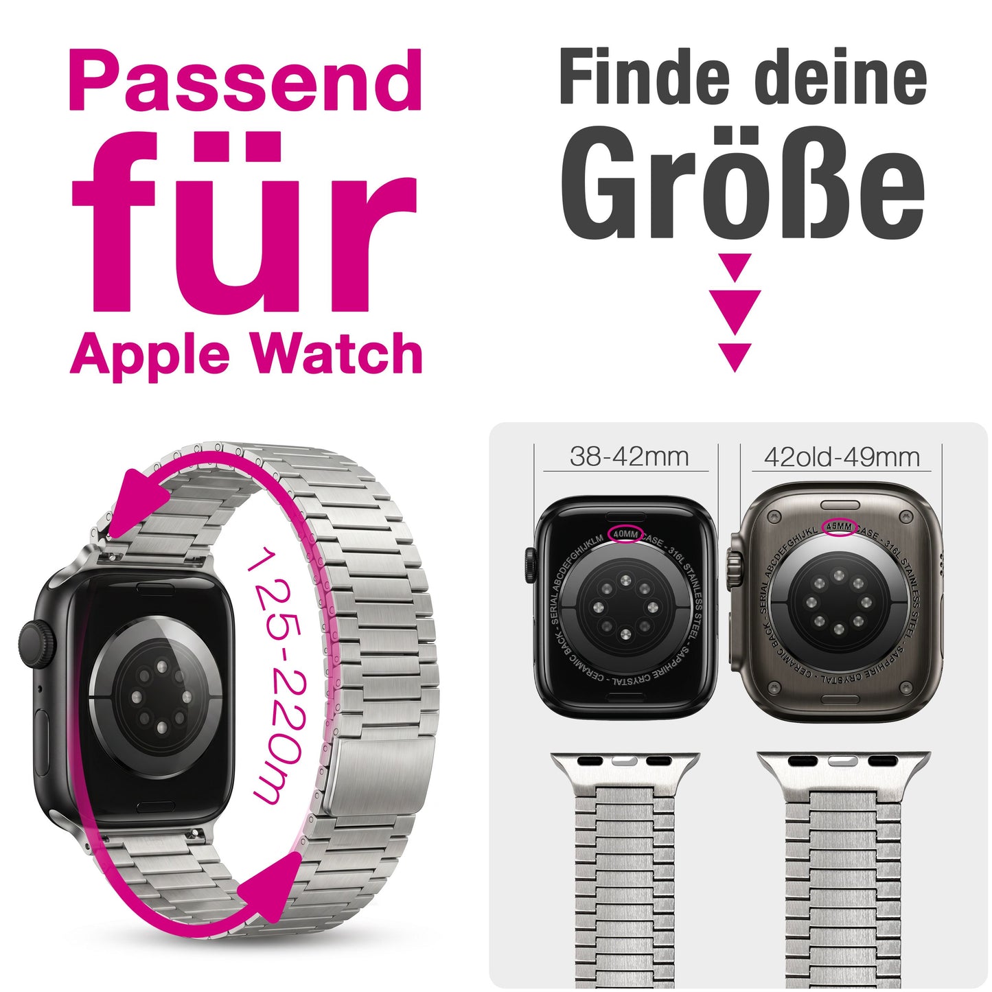 NALIA Chronos Edelstahl Armband kompatibel mit Apple Watch Armband SE iWatch Series 10 9 8 7 6 5 4 3 2 1 38/40/41/42mm, Magnetisches Loop-Armband aus Metall mit Schnellverschluss