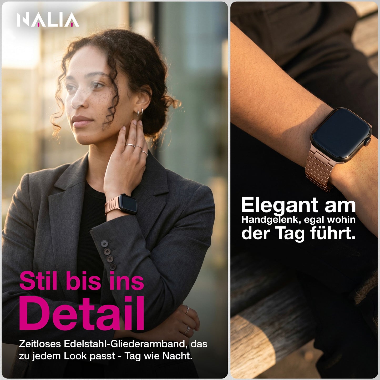 NALIA Chronos Metall Armband kompatibel mit Apple Watch Armband Ultra/SE iWatch Series 10 9 8 7 6 5 4 3 2 1, 42/44/45/46/49mm, Edelstahl Loop-Armband Magnetverschluss, Rostfrei
