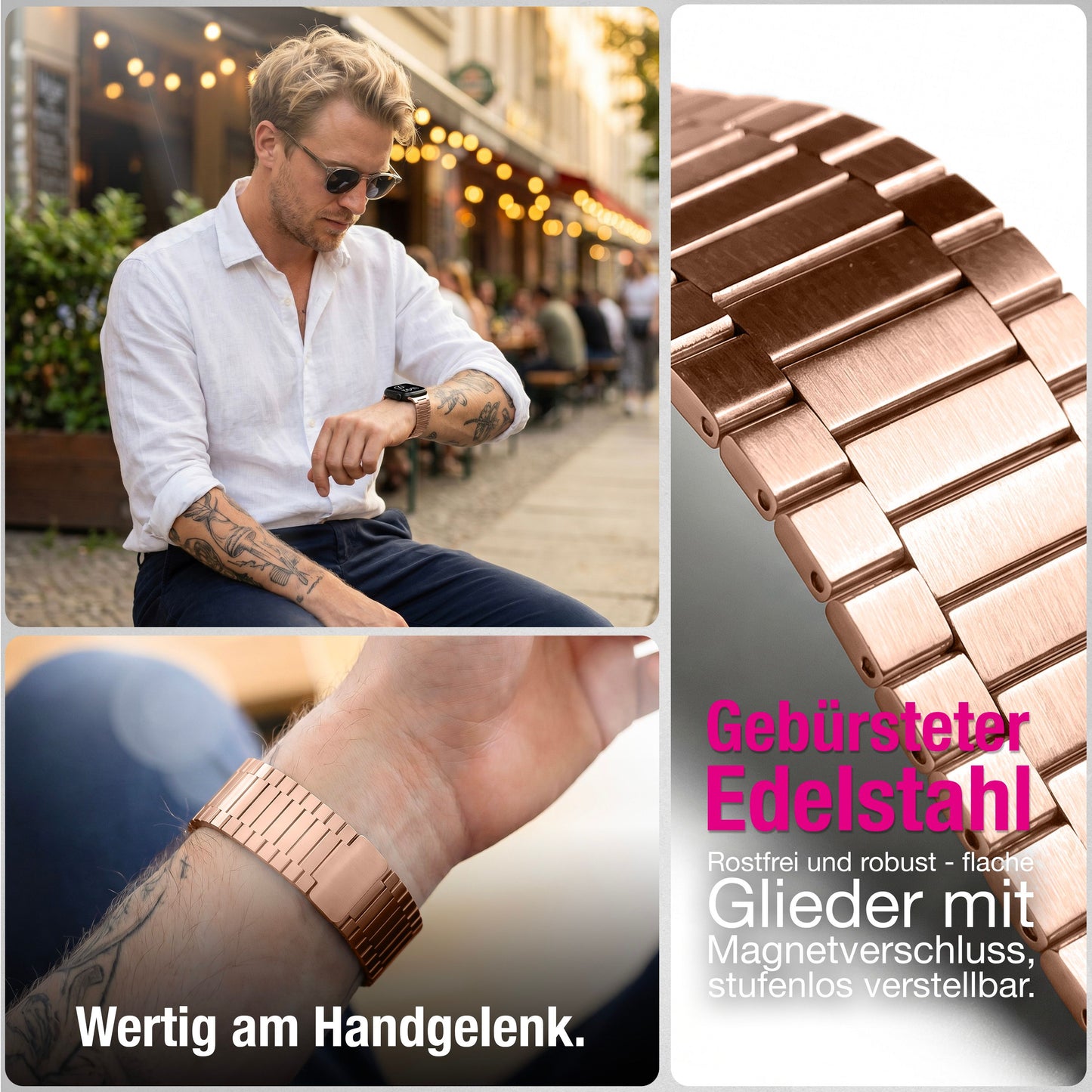 NALIA Chronos Metall Armband kompatibel mit Apple Watch Armband Ultra/SE iWatch Series 10 9 8 7 6 5 4 3 2 1, 42/44/45/46/49mm, Edelstahl Loop-Armband Magnetverschluss, Rostfrei