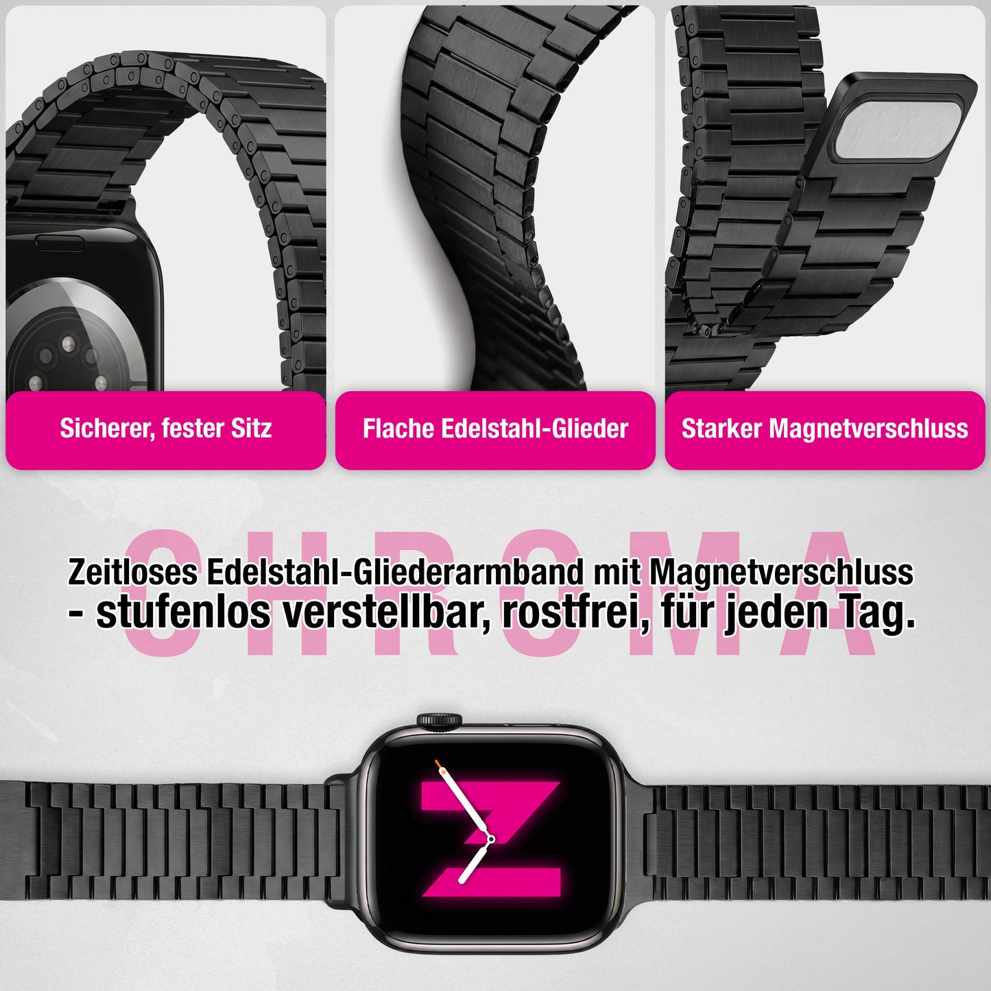 NALIA Chronos Metall Armband kompatibel mit Apple Watch Armband Ultra/SE iWatch Series 10 9 8 7 6 5 4 3 2 1, 42/44/45/46/49mm, Edelstahl Loop-Armband Magnetverschluss, Rostfrei