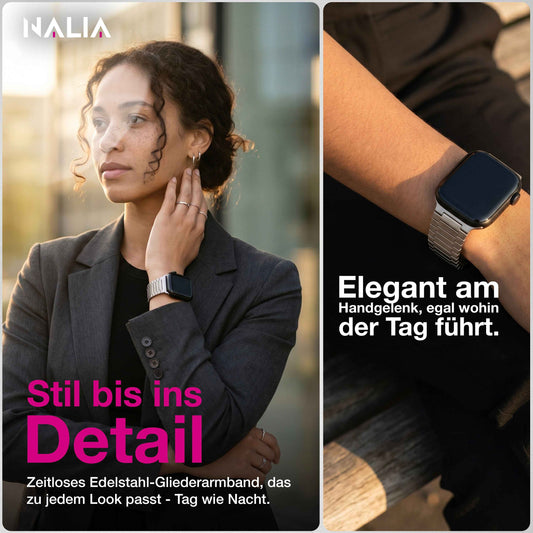 NALIA Chronos Metall Armband kompatibel mit Apple Watch Armband Ultra/SE iWatch Series 10 9 8 7 6 5 4 3 2 1, 42/44/45/46/49mm, Edelstahl Loop-Armband Magnetverschluss, Rostfrei