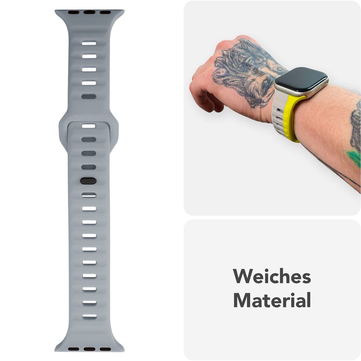 NALIA Motion Silikon Armband kompatibel mit Apple Watch Armband iWatch Series SE/10/9/8/7/6/5/4/3/2/1, 38/40/41/42mm, Ersatzarmband Soft Sportarmband mit Steck-Pin Verschluss