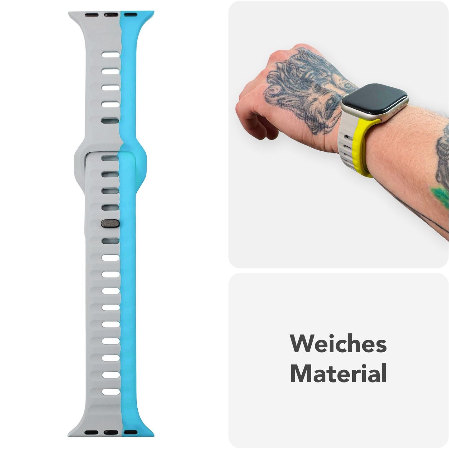 NALIA Motion Silikon Armband kompatibel mit Apple Watch Armband iWatch Series SE/10/9/8/7/6/5/4/3/2/1, 38/40/41/42mm, Ersatzarmband Soft Sportarmband mit Steck-Pin Verschluss