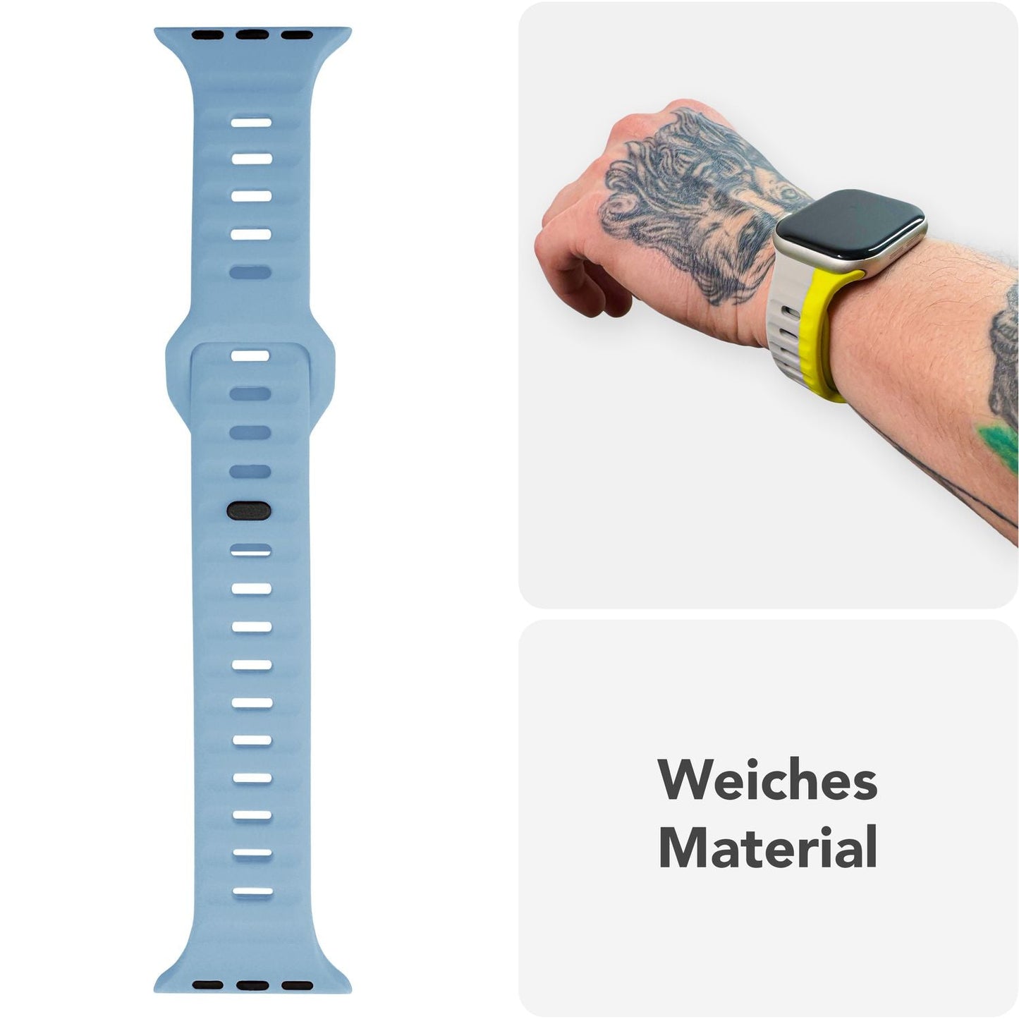 NALIA Motion Silikon Armband kompatibel mit Apple Watch Armband iWatch Series SE/10/9/8/7/6/5/4/3/2/1, 38/40/41/42mm, Ersatzarmband Soft Sportarmband mit Steck-Pin Verschluss