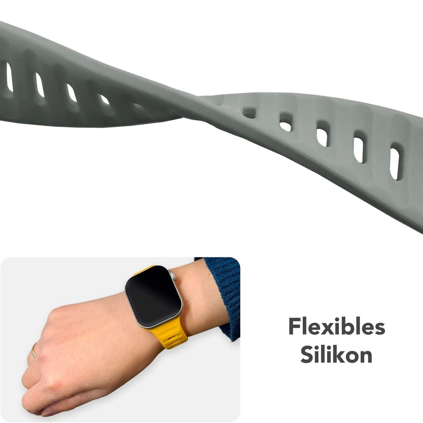 NALIA Motion Silikon Armband kompatibel mit Apple Watch Armband iWatch Series Ultra/SE 10 9 8 7 6 5 4 3 2 1, 42/44/45/46/49mm, Ersatzarmband Sportarmband Steck-Pin Verschluss