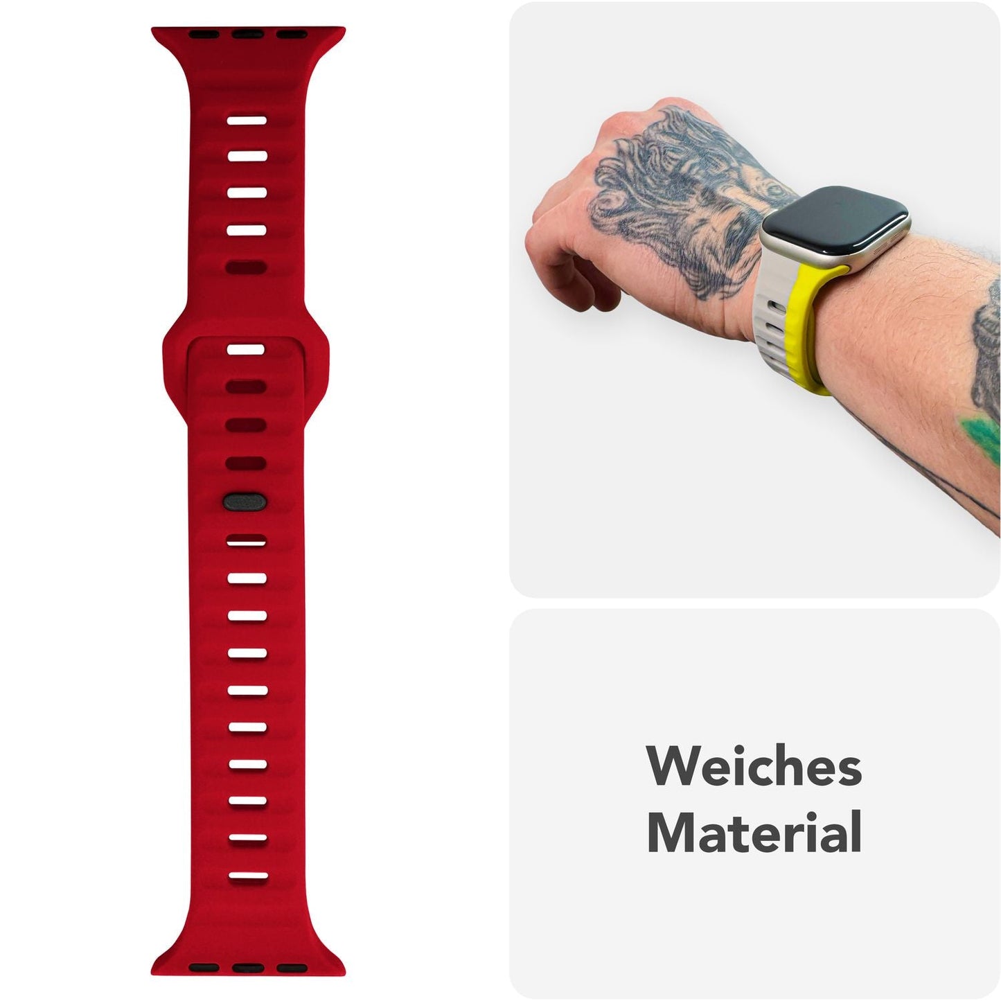 NALIA Motion Silikon Armband kompatibel mit Apple Watch Armband iWatch Series Ultra/SE 10 9 8 7 6 5 4 3 2 1, 42/44/45/46/49mm, Ersatzarmband Sportarmband Steck-Pin Verschluss
