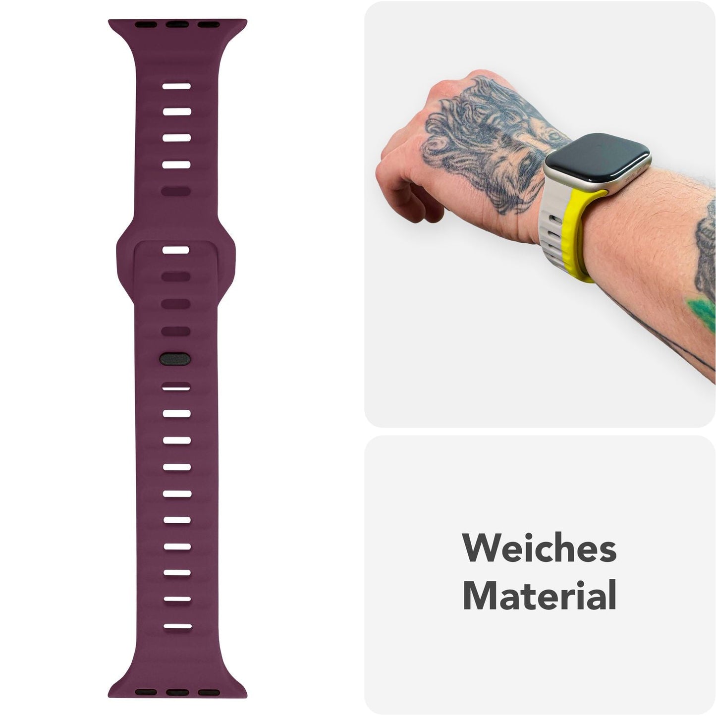 NALIA Motion Silikon Armband kompatibel mit Apple Watch Armband iWatch Series Ultra/SE 10 9 8 7 6 5 4 3 2 1, 42/44/45/46/49mm, Ersatzarmband Sportarmband Steck-Pin Verschluss