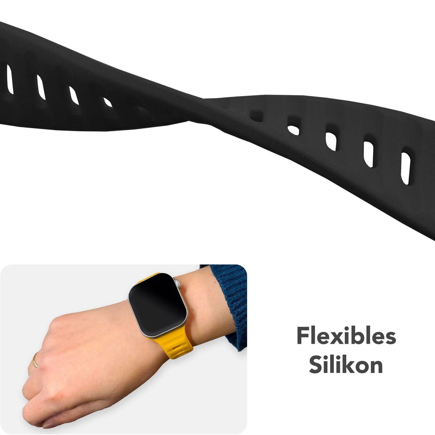 NALIA Motion Silikon Armband kompatibel mit Apple Watch Armband iWatch Series Ultra/SE 10 9 8 7 6 5 4 3 2 1, 42/44/45/46/49mm, Ersatzarmband Sportarmband Steck-Pin Verschluss