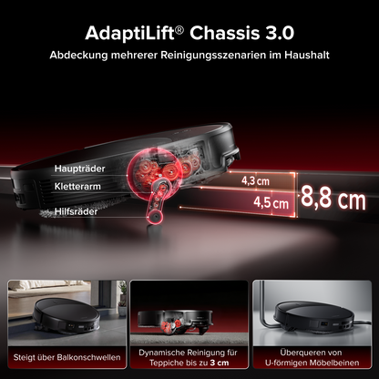 Roborock Saros 20 – AdaptiLift™ Chassis 3.0 für die reibungslose Überwindung von Schwellen, mit einer Saugkraft von 36.000 Pa