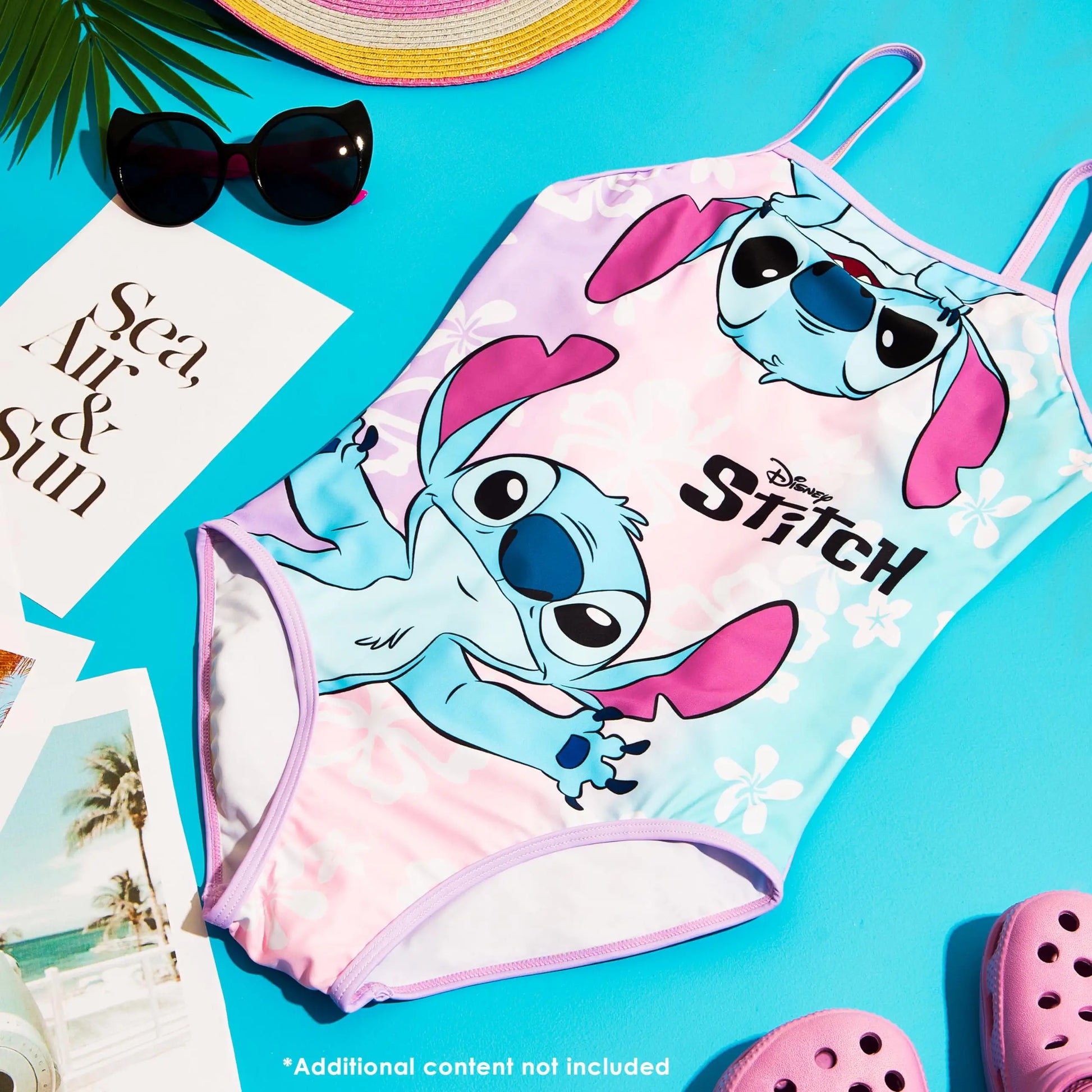 Rosa und hellblaue disney stitch mädchen badeanzug mit verstellbaren spaghetti-trägern und lustigem cartoon-design