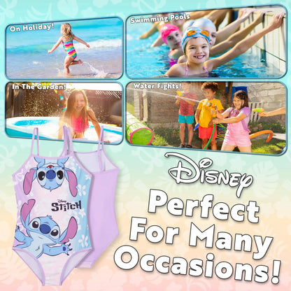 Lavendelfarbener disney stitch mädchen badeanzug mit verspieltem stitch-design und verstellbaren spaghetti-trägern