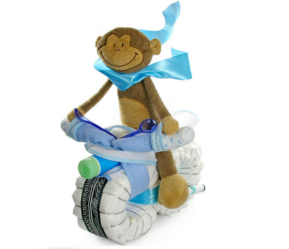 Windeltorte Motorrad ROCKSTAR + Fahrer Schlenkeraffe blau