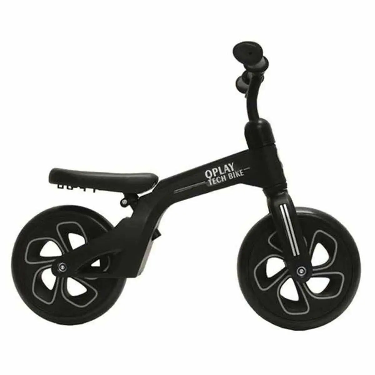 Schwarzes fahrrad tech balance mit modernem design und blumenmuster auf den rädern, rückansicht