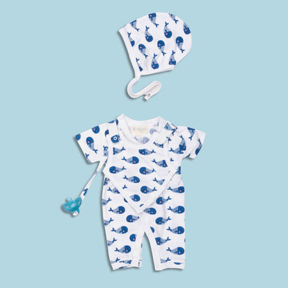 Smart Short Sleeve Kimono Blue Whale Romper - Meloni2