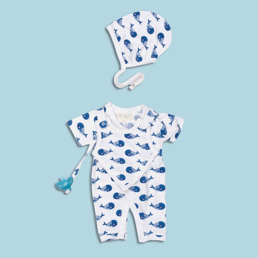 Smart Short Sleeve Kimono Blue Whale Romper - Meloni2